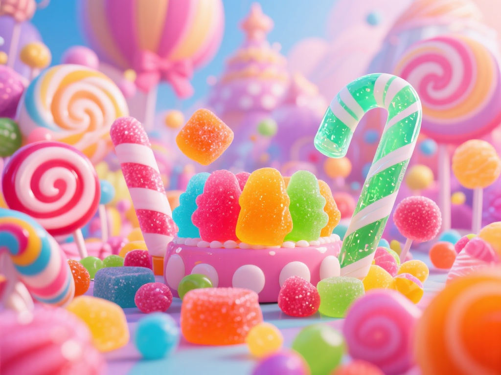 糖果派对的主题设定以大量色彩斑斓的糖果元素为核心，