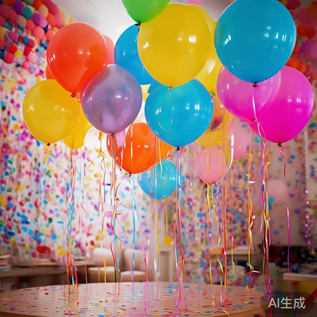 糖果派对上绚丽多彩的落彩球精彩瞬间欣赏 在每一次庆祝或派对中,色彩缤纷的装饰总能带来欢快的